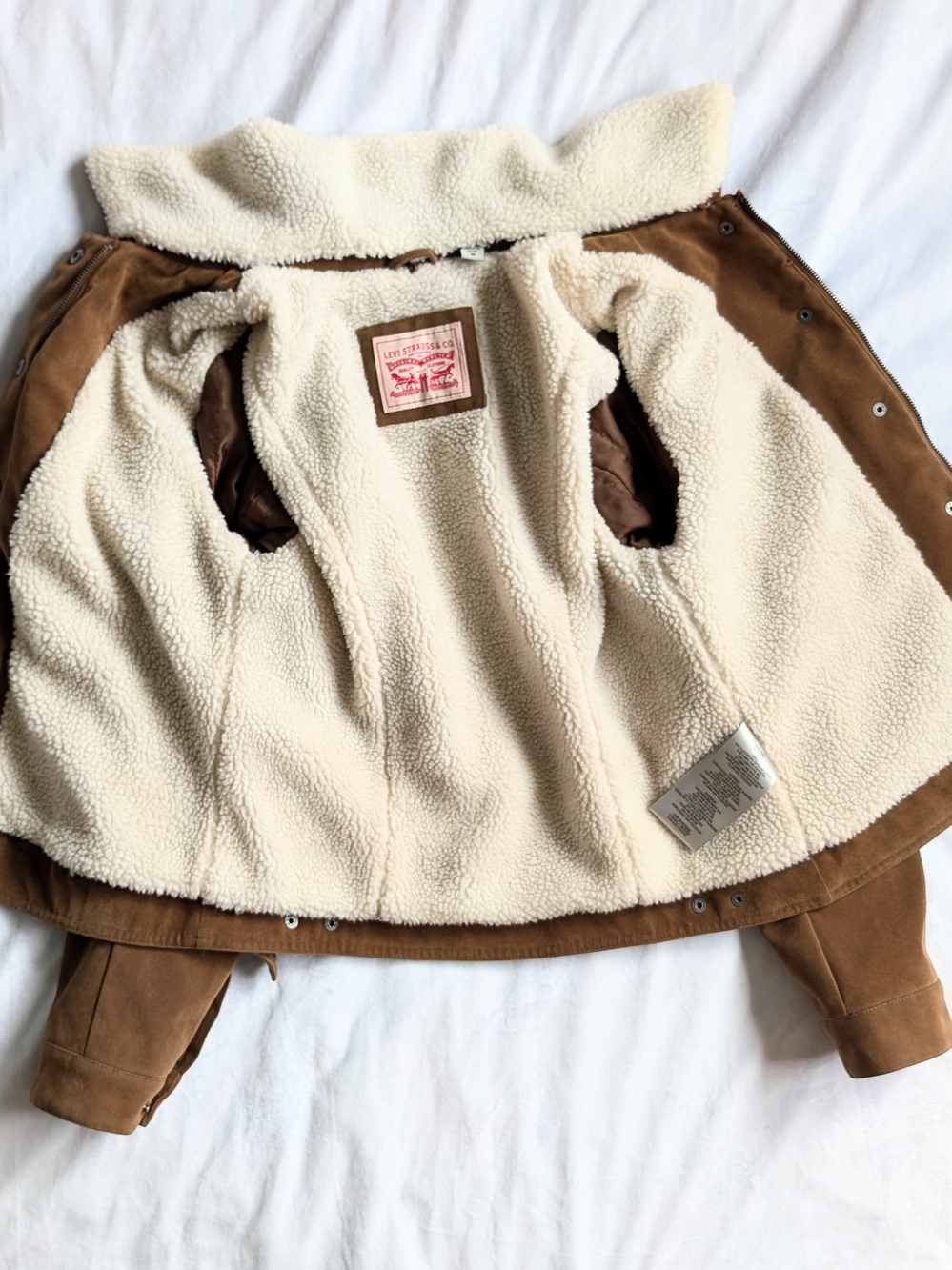 Levi’s Faux Suede Sherpa Jacket Mens M Cognac Fully Lined Trucker Coat NWOT - Picture 2 of 7